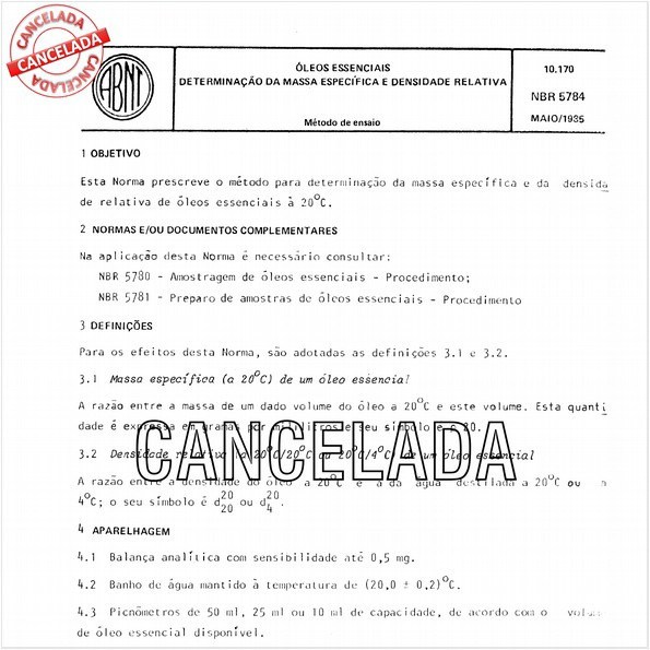 óleos essenciais - Determinação da massa específica e densidade relativa