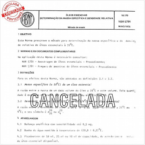 óleos essenciais - Determinação da massa específica e densidade relativa