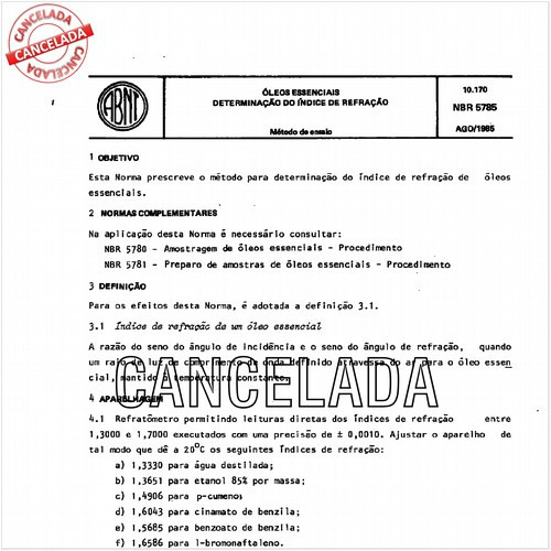 óleos essenciais - Determinação do índice de refração