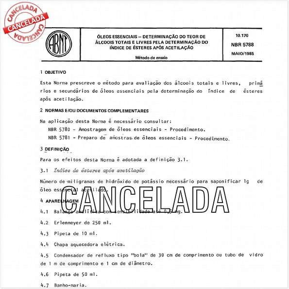 óleos essenciais - Determinação do teor de álcoois totais e livres pela determinação do índice de ésteres após acetilação