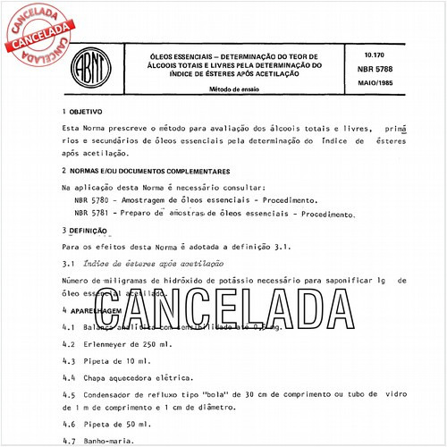 óleos essenciais - Determinação do teor de álcoois totais e livres pela determinação do índice de ésteres após acetilação