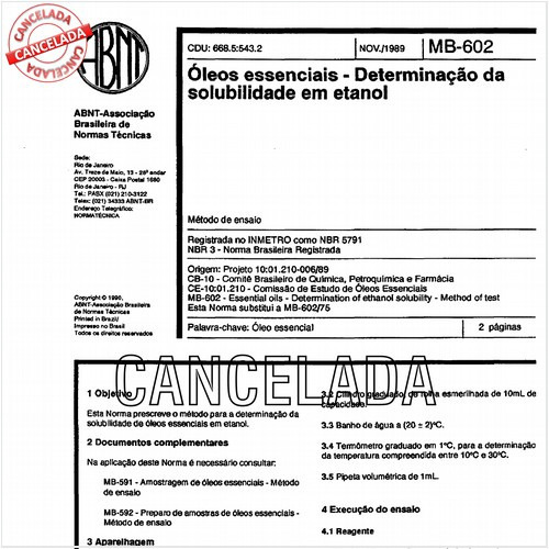 Óleos essenciais - Determinação da solubilidade em etanol