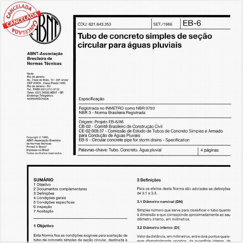 Tubo de concreto simples de seção circular para águas pluviais