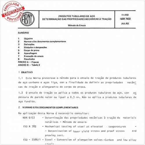 Produtos tubulares de aço - Determinação das propriedades mecânicas à tração