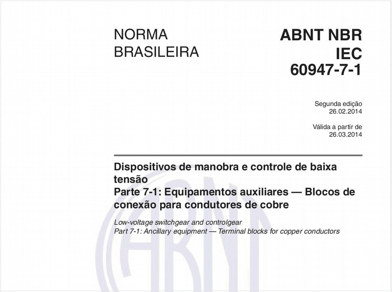 Dispositivos de manobra e controle de baixa tensão - Parte 7-1: Equipamentos auxiliares — Blocos de conexão para condutores de cobre