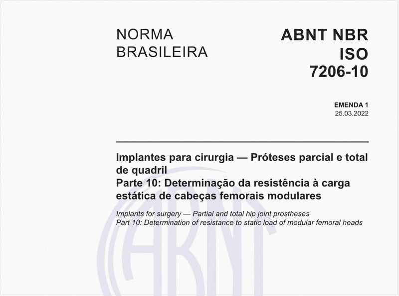 Implantes para cirurgia - Próteses parcial e total de quadril - Parte 10: Determinação da resistência à carga estática de cabeças femorais modulares
