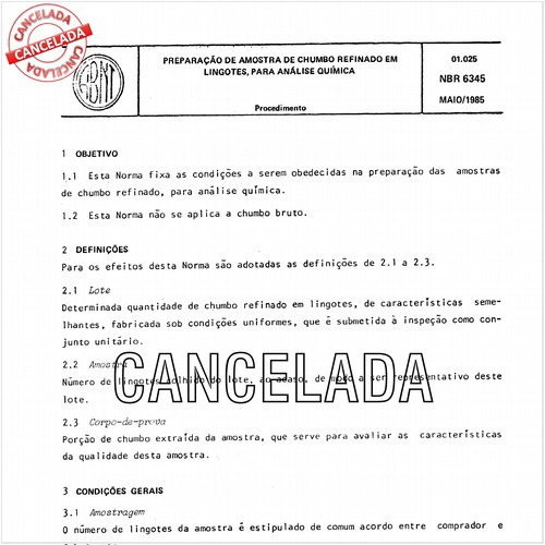 Preparação de amostra de chumbo refinado em lingotes para análise química