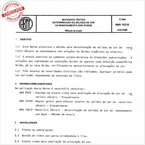 Materiais têxteis - Determinação da solidez de cor ao manchamento com ácidos