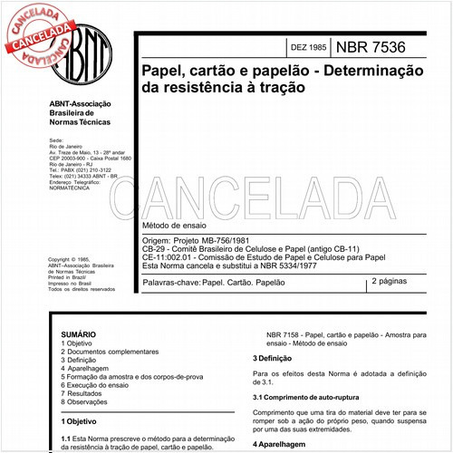 Papel, cartão e papelão - Determinação da resistência à tração