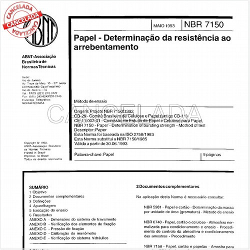 Papel - Determinação da resistência ao arrebentamento