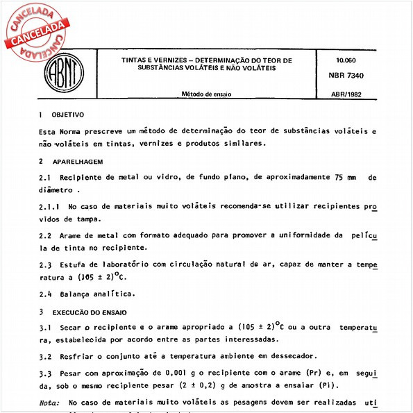 Tintas e vernizes - Determinação do teor de substâncias voláteis e não voláteis