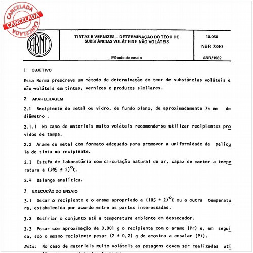 Tintas e vernizes - Determinação do teor de substâncias voláteis e não voláteis