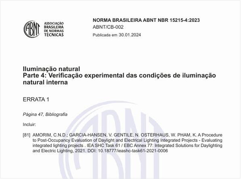 Iluminação natural - Parte 4: Verificação experimental das condições de iluminação natural interna