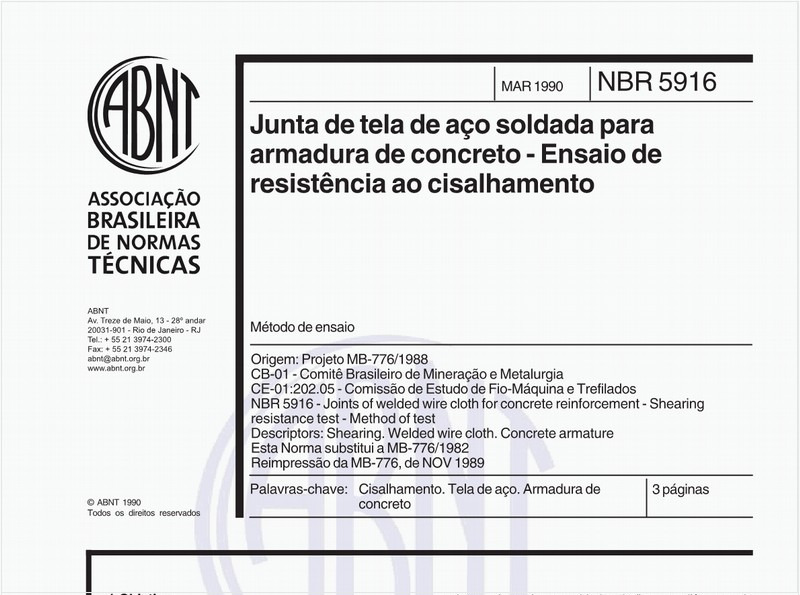 Junta de tela de aço soldada para armadura de concreto - Ensaio de resistência ao cisalhamento