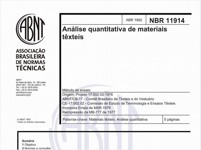 Análise quantitativa de materiais têxteis - Método de ensaio