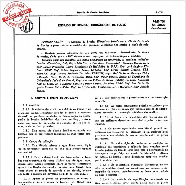 Bombas hidráulicas de fluxo - Ensaios