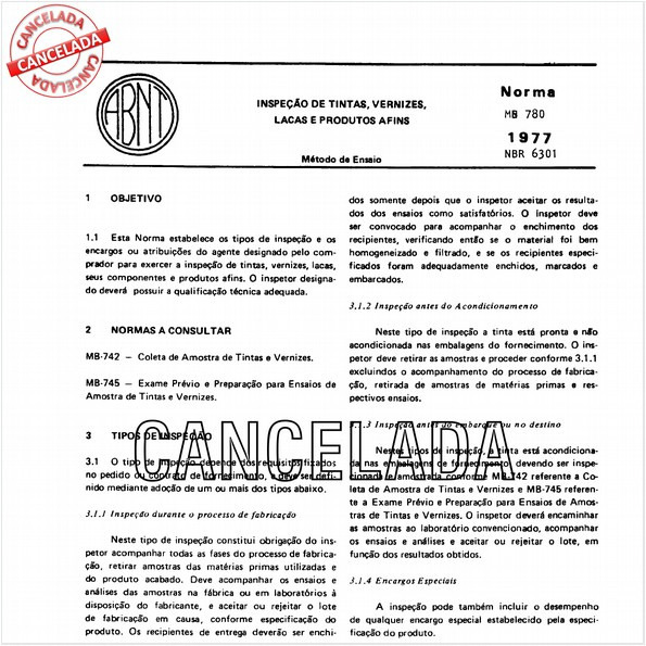 Inspeção de tintas, vernizes, lacas e produtos afins