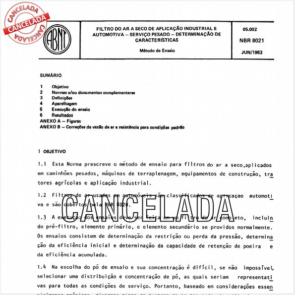 Filtro do ar a seco de aplicação industrial e automotiva - Serviço pesado - Determinação de características