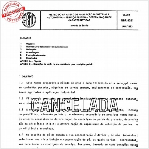 Filtro do ar a seco de aplicação industrial e automotiva - Serviço pesado - Determinação de características