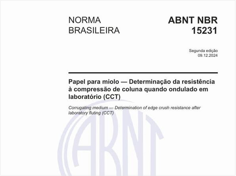 Papel para miolo - Determinação da resistência à compressão de coluna quando ondulado em laboratório (CCT)