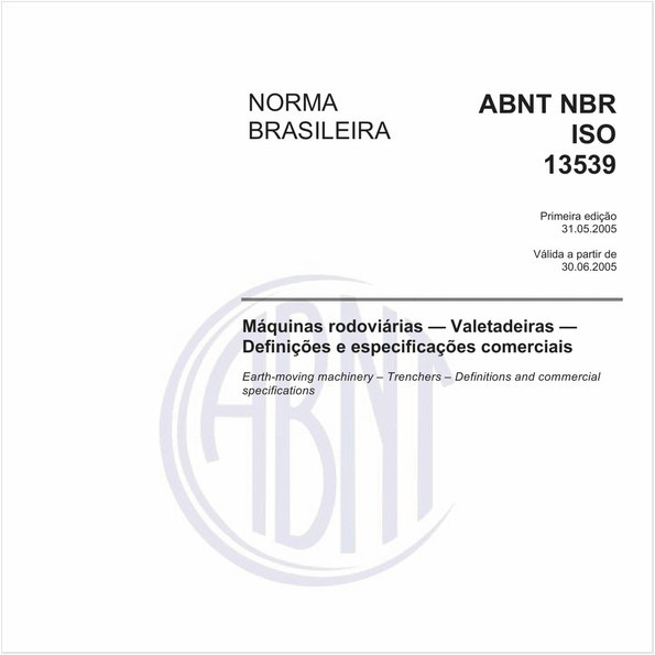 Máquinas rodoviárias - Valetadeiras - Definições e especificações comerciais