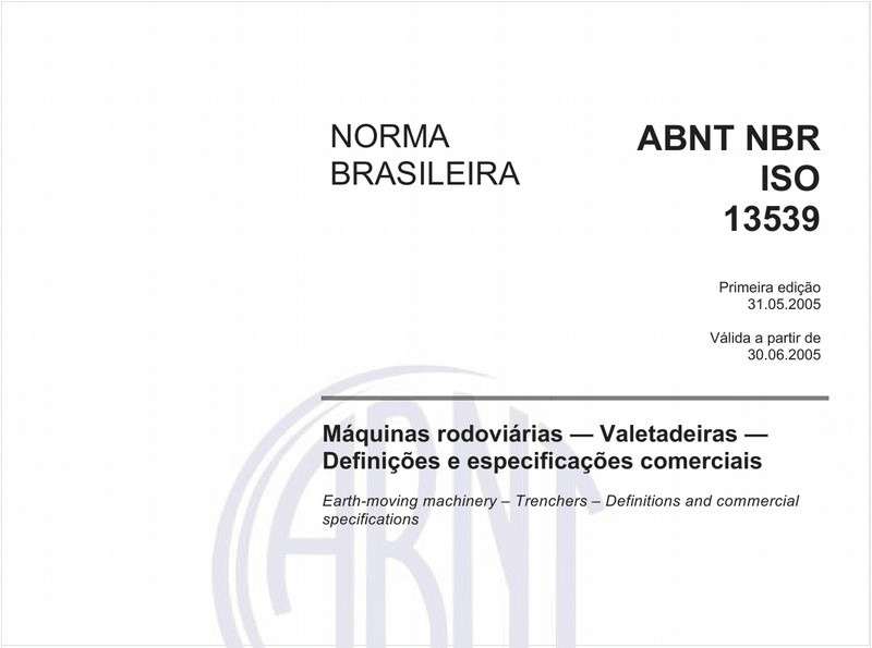 Máquinas rodoviárias - Valetadeiras - Definições e especificações comerciais