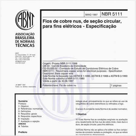 Fios de cobre nus, de seção circular, para fins elétricos