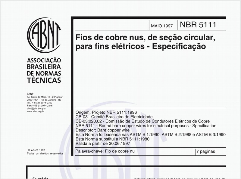 Fios de cobre nus, de seção circular, para fins elétricos