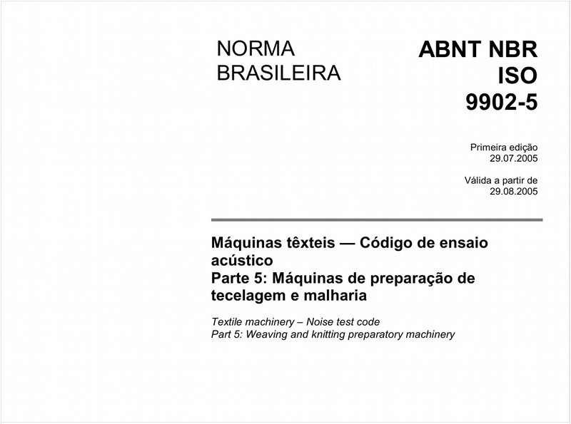 Máquinas têxteis - Códigos de ensaio acústico - Parte 5: Máquinas de preparação de tecelagem e malharia
