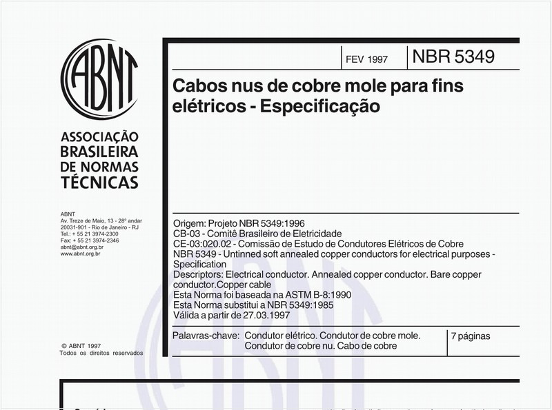 Cabos nus de cobre mole para fins elétricos - Especificação