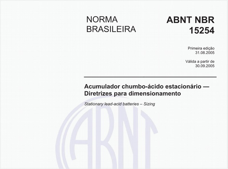 Acumulador chumbo-ácido estacionário - Diretrizes para dimensionamento