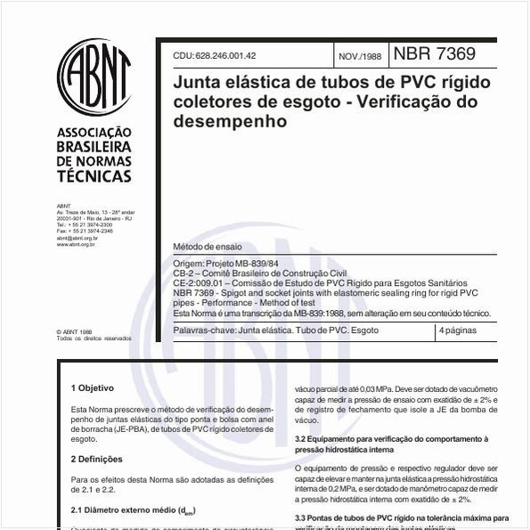 Junta elástica de tubos de PVC rígido coletores de esgoto - Verificação do desempenho