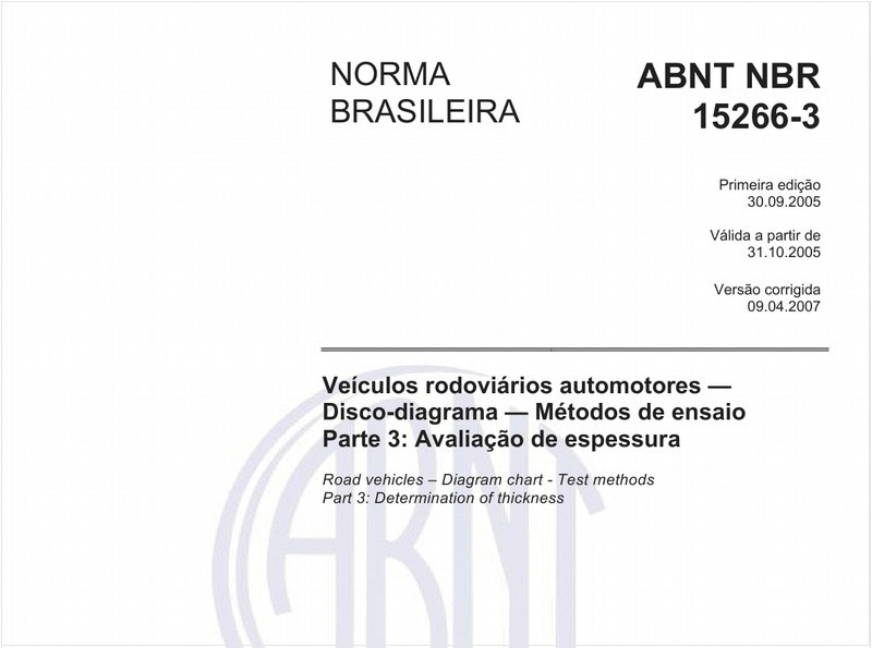 Veículos rodoviários automotores - Disco-diagrama - Métodos de ensaio - Parte 3: Avaliação de espessura