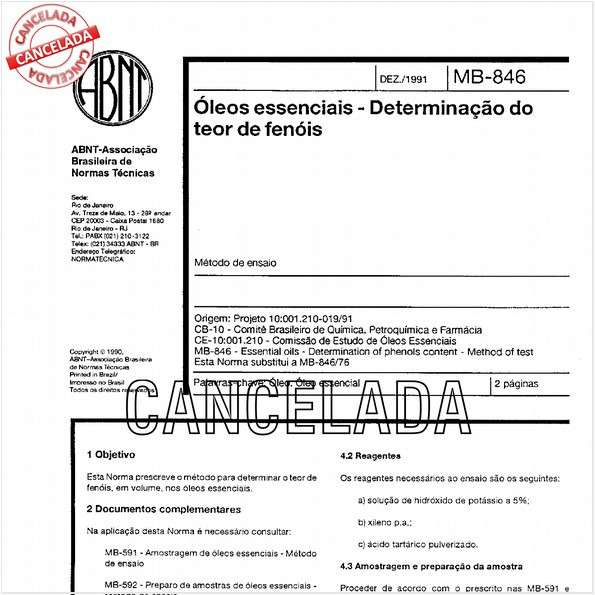 óleos essenciais - Determinação do teor de fenóis