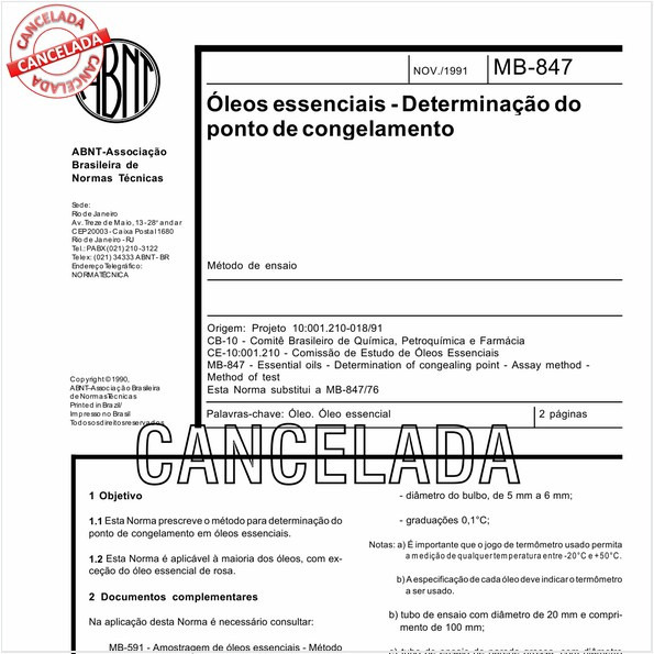 óleos essenciais - Determinação do ponto de congelamento