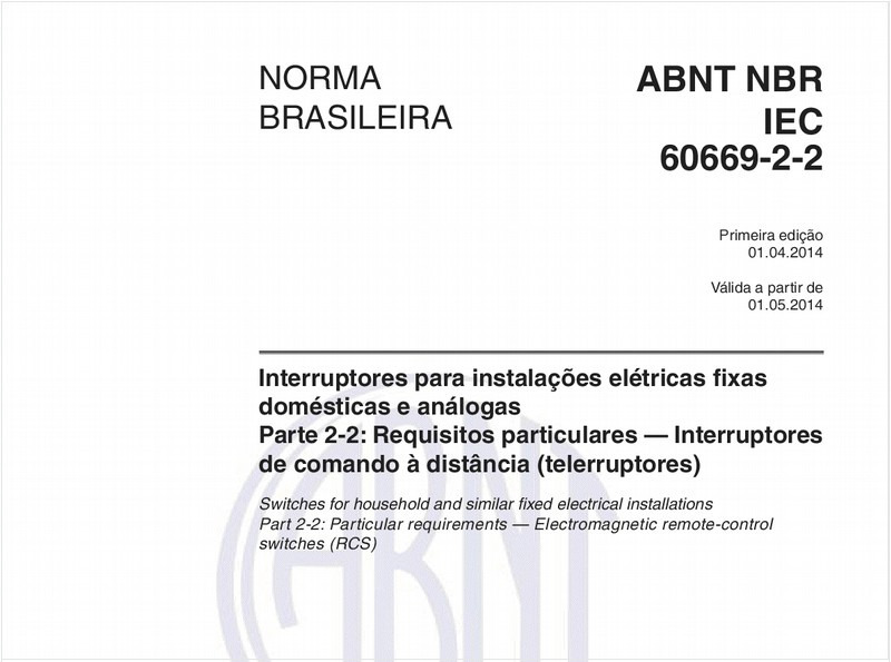 Interruptores para instalações elétricas fixas domésticas e análogas - Parte 2-2: Requisitos particulares — Interruptores de comando à distância (telerruptores)