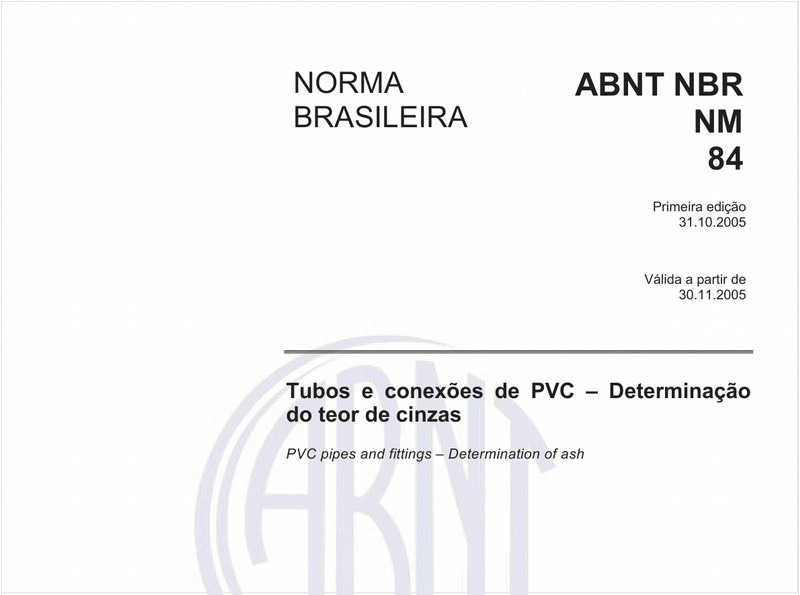 Tubos e conexões de PVC - Determinação do teor de cinzas