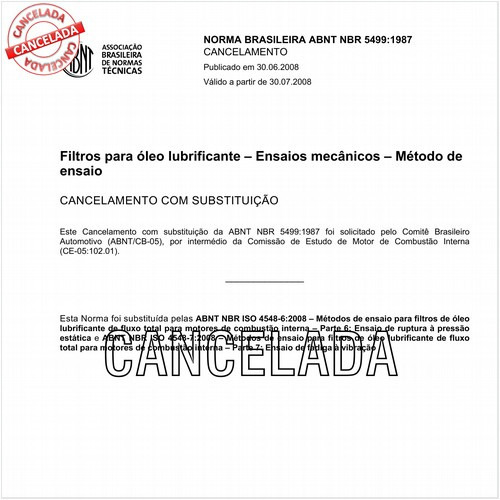 Filtros para óleo lubrificante - Ensaios mecânicos