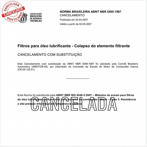 Filtros para óleo lubrificante - Colapso do elemento filtrante