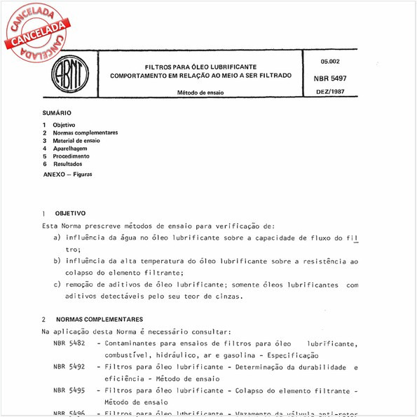 Filtros para óleo lubrificante - Comportamento em relação ao meio a ser filtrado