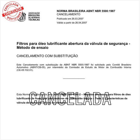 Filtros para óleo lubrificante - Abertura da válvula de segurança