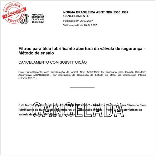 Filtros para óleo lubrificante - Abertura da válvula de segurança