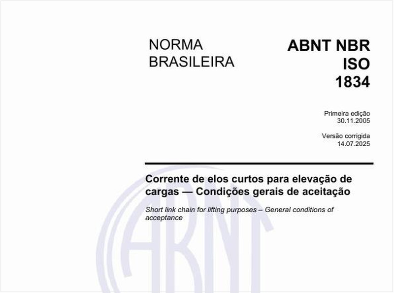 Corrente de elos curtos para elevação de cargas - Condições gerais de aceitação