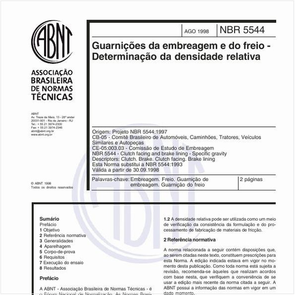 Guarnições da embreagem e do freio - Determinação da densidade relativa