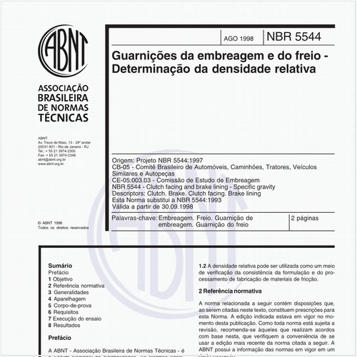 Guarnições da embreagem e do freio - Determinação da densidade relativa