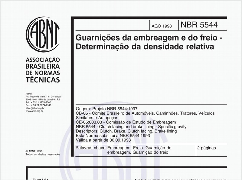 Guarnições da embreagem e do freio - Determinação da densidade relativa
