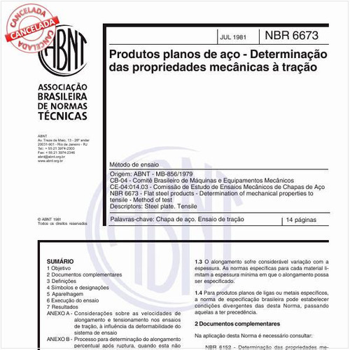 Produtos planos de aço - Determinação das propriedades mecânicas à tração