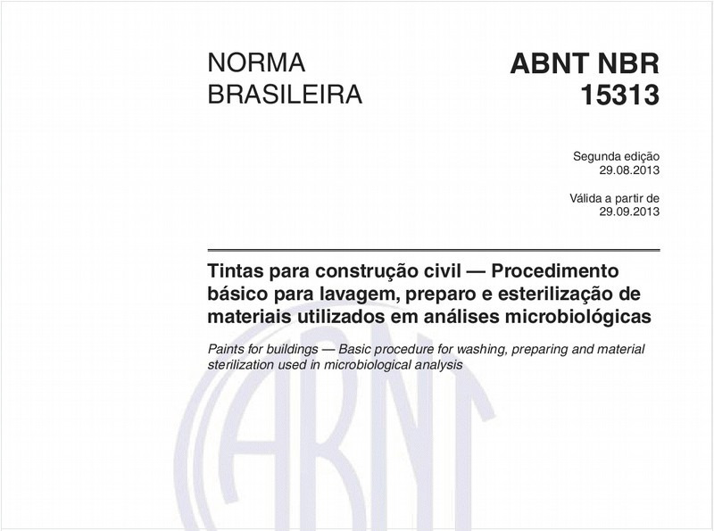 Tintas para construção civil — Procedimento básico para lavagem, preparo e esterilização de materiais utilizados em análises microbiológicas