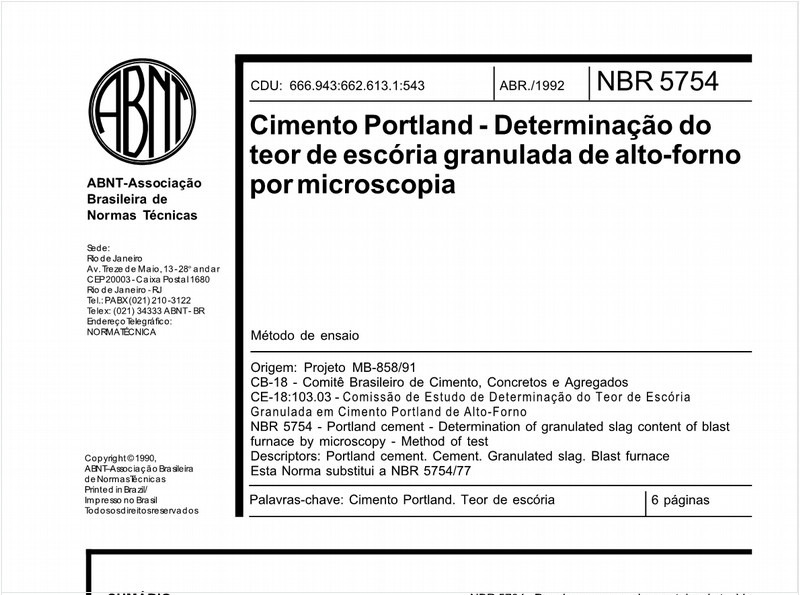 Cimento Portland - Determinação do teor de escória granulada de alto-forno por microscopia
