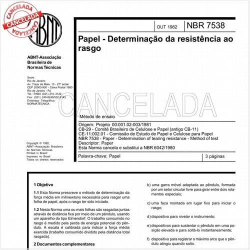 Papel - Determinação da resistência ao rasgo